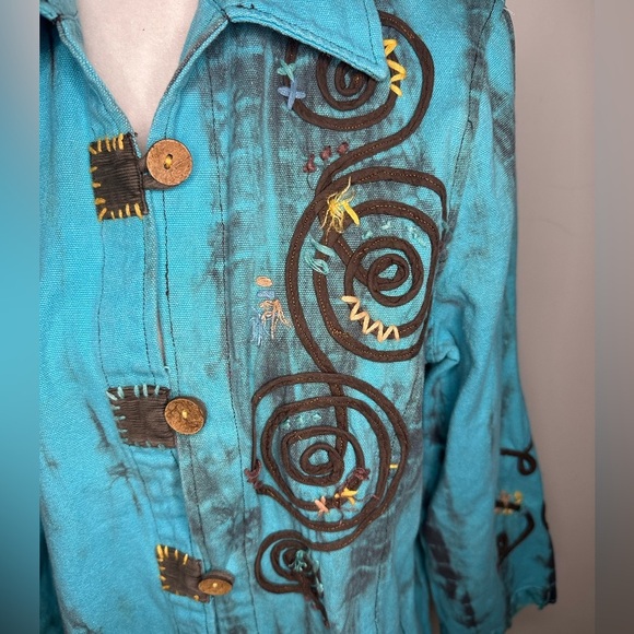 Bleu Bayou Be Happy Blue Hipster Western Button Down Embroidered Shirt size L - Picture 2 of 9